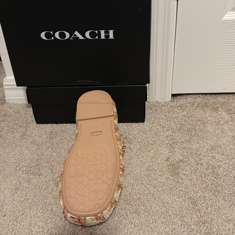Coach Tweed Sandals with Gold Buckles - Picture 2 of 3